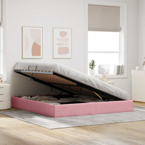 Opslag bed met hoofdeinde met opslag Roze 160 x 200 cm Fluweel 4