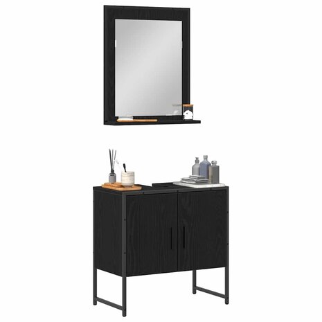 Badkamermeubelset Wandgemonteerd 2 pcs Zwart Bewerkt hout 3