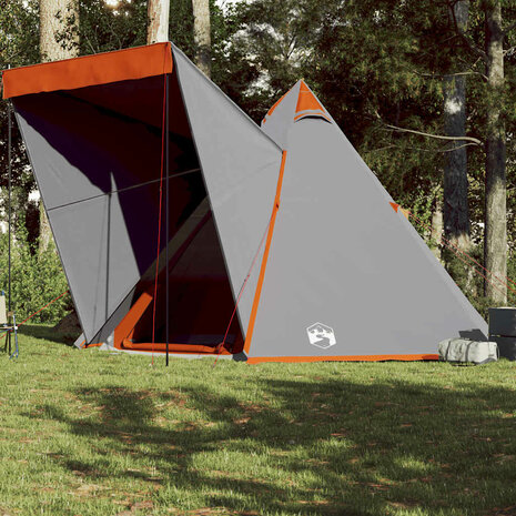 Tipi Tent 6-persoons waterdicht grijs en oranje 1