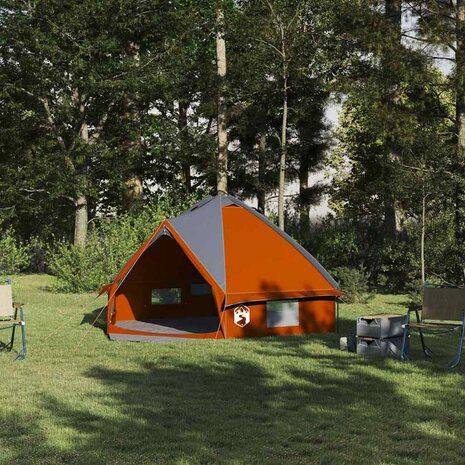 Tipi Tent 4-Person met dak Grijs en Oranje 388 x 320 x 169 cm 1