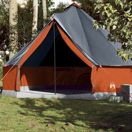 Tipi Tent voor gezin 10-persoons waterdicht grijs en oranje 1