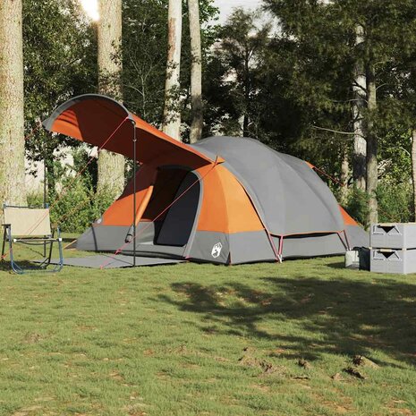 Tunneltent 8-persoons waterdicht grijs en oranje 1
