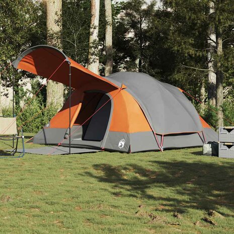 Tunneltent 8-persoons waterdicht grijs en oranje 4