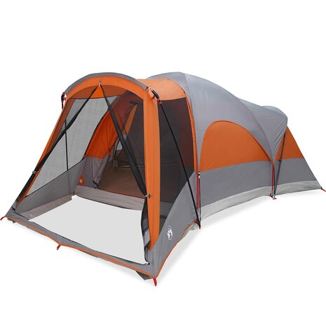 Tunneltent 8-persoons waterdicht grijs en oranje 2