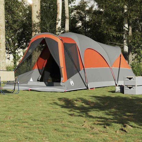 Tunneltent 8-persoons waterdicht grijs en oranje 4
