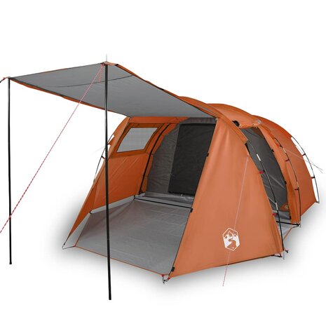 Tunneltent 4-persoons waterdicht grijs en oranje 2