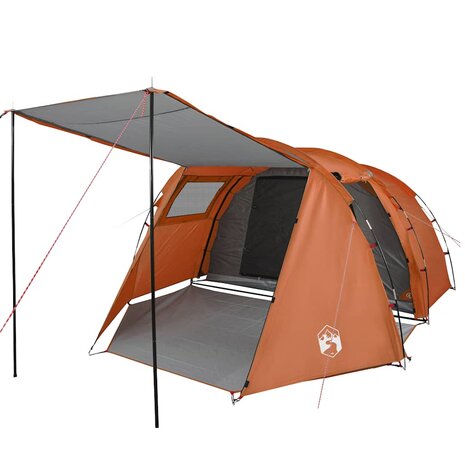 Tunneltent 4-persoons waterdicht grijs en oranje 4