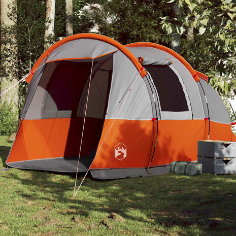 Tunneltent 4-persoons waterdicht grijs en oranje 1