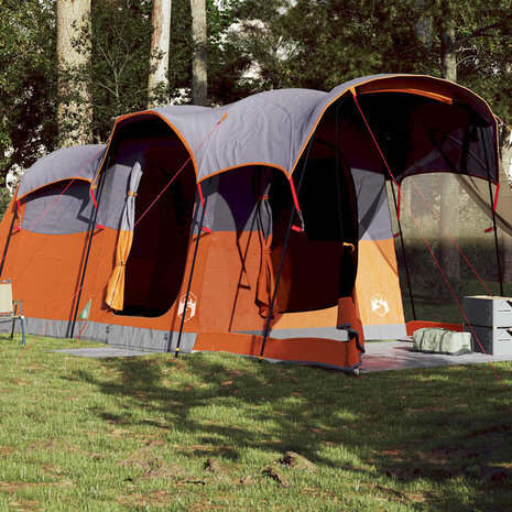 Tunneltent 8-persoons waterdicht grijs en oranje 1