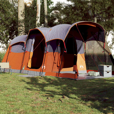 Tunneltent 8-persoons waterdicht grijs en oranje 3