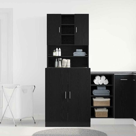 Wasmachinekast 2 pcs Zwart Eiken 70,5 x 71,5 x 181,5 cm 4