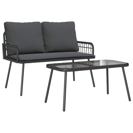 Tuin eettafelset met kussen 2 pcs Zwart poly rattan 2