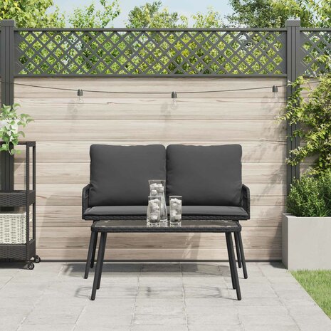 Tuin eettafelset met kussen 2 pcs Zwart poly rattan 4