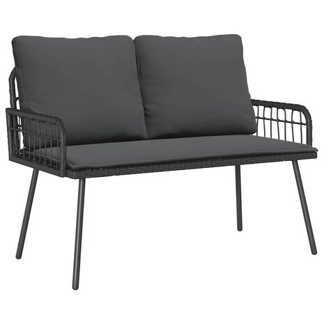 Tuin eettafelset met kussen 2 pcs Zwart poly rattan 5
