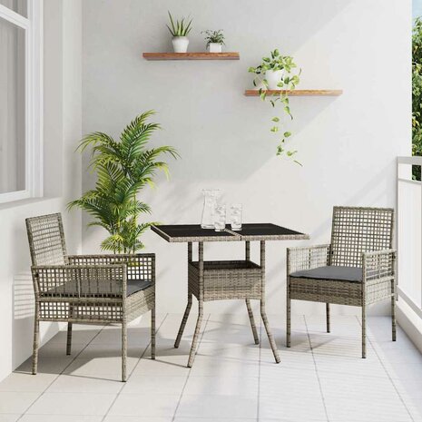 Tuin eettafelset 3 pcs Grijs poly rattan 1