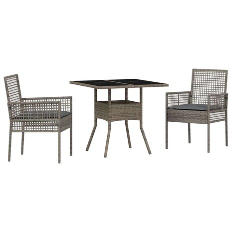 Tuin eettafelset 3 pcs Grijs poly rattan 2