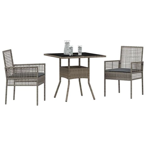 Tuin eettafelset 3 pcs Grijs poly rattan 3