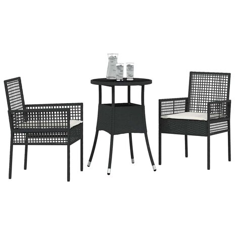 Tuin eettafelset 3 pcs Zwart poly rattan 3