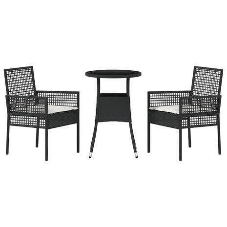 Tuin eettafelset 3 pcs Zwart poly rattan 7