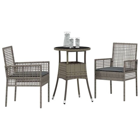Tuin eettafelset 3 pcs Grijs poly rattan 3