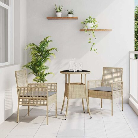 Tuin eettafelset 3 pcs Beige poly rattan 1