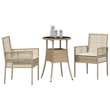 Tuin eettafelset 3 pcs Beige poly rattan 3