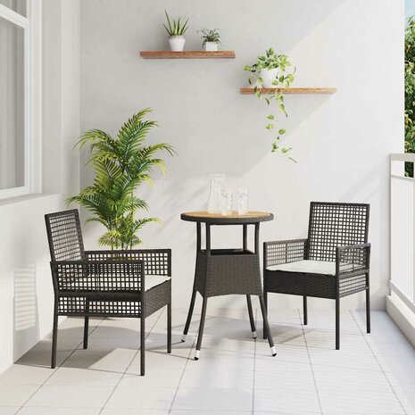 Tuin eettafelset 3 pcs Zwart poly rattan 1
