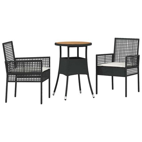 Tuin eettafelset 3 pcs Zwart poly rattan 2