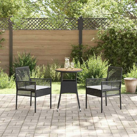 Tuin eettafelset 3 pcs Zwart poly rattan 4
