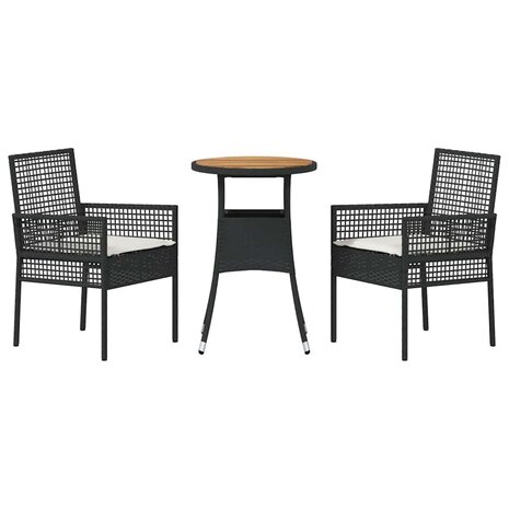 Tuin eettafelset 3 pcs Zwart poly rattan 7