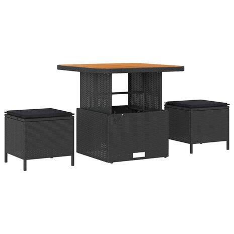 Tuin eettafelset Zwart poly rattan 2