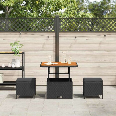 Tuin eettafelset Zwart poly rattan 4
