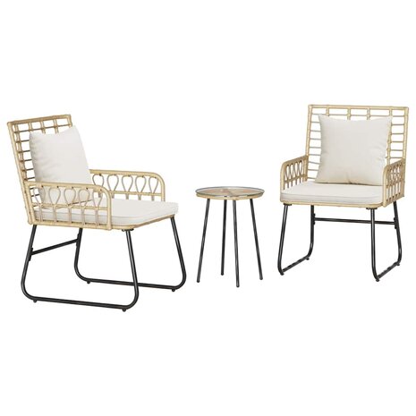 Tuin eettafelset 3 pcs Bruin en Cr&egrave;me poly rattan 2