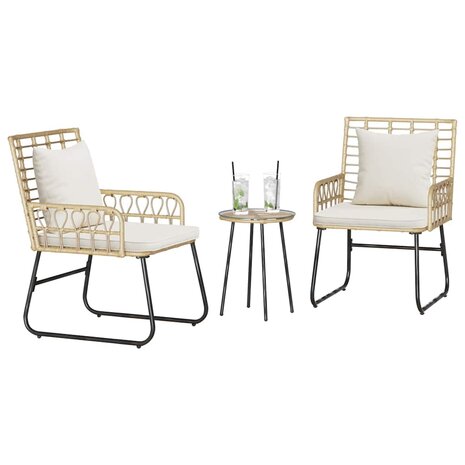 Tuin eettafelset 3 pcs Bruin en Cr&egrave;me poly rattan 3