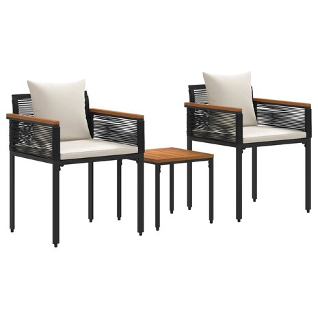 Buitenmeubelset met kussen Zwart en Cream Wit PE Rattan 2