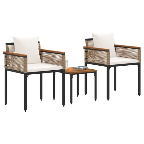 Buitenmeubelset met kussen Beige en Cr&egrave;me Wit PE Rattan 3