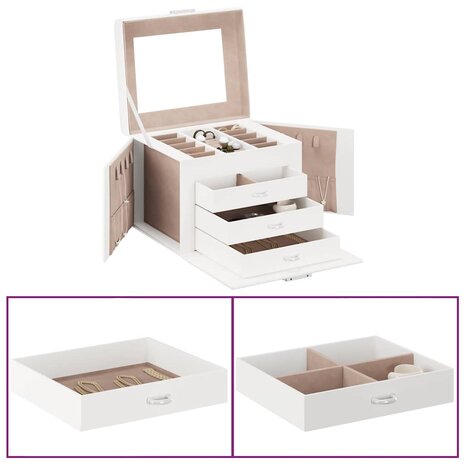 Sieradendoosje 4laags spiegel afsluitbaar 22,5x17,5x16,5 cm wit 1