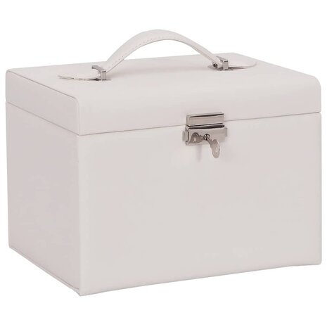 Sieradendoosje 4laags spiegel afsluitbaar 22,5x17,5x16,5 cm wit 2