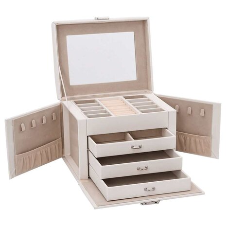 Sieradendoosje 4laags spiegel afsluitbaar 22,5x17,5x16,5 cm wit 5