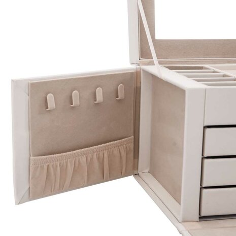 Sieradendoosje 4laags spiegel afsluitbaar 22,5x17,5x16,5 cm wit 9