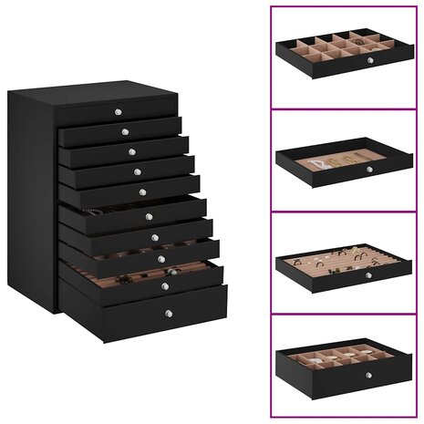 Sieradendoos 10-laags met horlogehouders zwart 29x20,5x40,5 cm 2