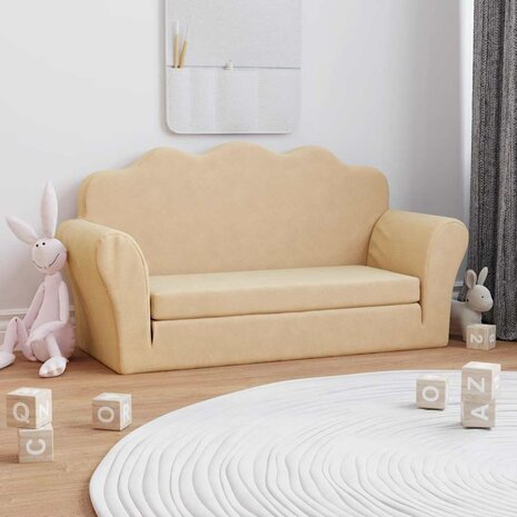 Kinderslaapbank 2-zits zacht pluche cr&egrave;mekleurig 1