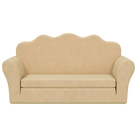 Kinderslaapbank 2-zits zacht pluche cr&egrave;mekleurig 3