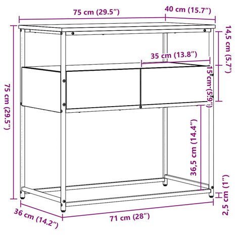 Wandtafel met lade Zwart Eiken 75 x 40 x 75 cm Bewerkt hout 6