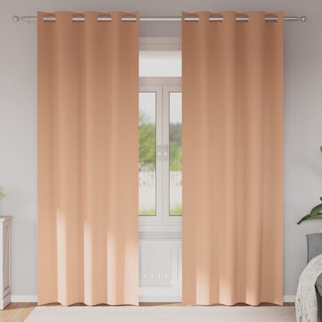 Zwart-out Gordijnen met Ringen 2 pcs Licht Bruin 245 x 140 cm 1