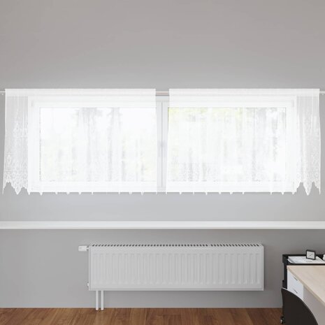 Kantgordijn met gordijnen Bloemen Wit 120 x 300 cm Polyester 1