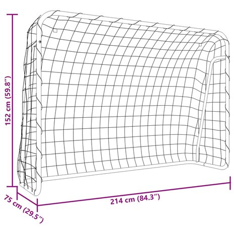 Voetbaldoel met net 214x75x152 cm staal en polyester wit 7