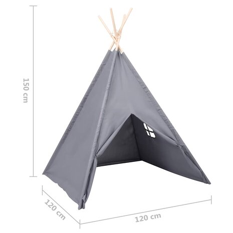 Kinder Tipi Tent met tas 120x120x150 cm peachskin grijs 8