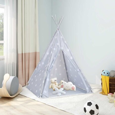 Kinder Tipi Tent met tas 115x115x160 cm polyester grijs 1