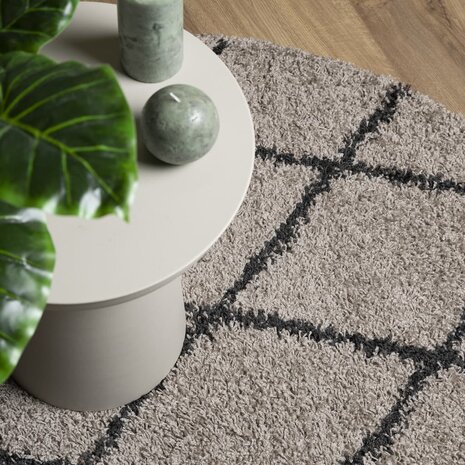 Vloerkleed PAMPLONA shaggy hoogpolig &Oslash; 80 cm beige antraciet 7